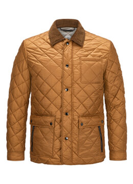 La veste mi-saison matelassée de style classique, hydrofuge, col en velours côtelé, bouton d’or