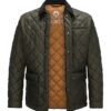 La veste mi-saison matelassée de style classique, hydrofuge, col en velours côtelé, vert olive – Image 2