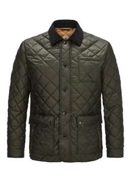 La veste mi-saison matelassée de style classique, hydrofuge, col en velours côtelé, vert olive