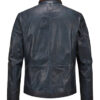 Le blouson en cuir lisse, empiècement aux épaules, col montant et fermoirs contrastés, bleu foncé – Image 4