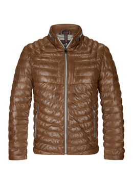 Le bomber audacieux innovant en cuir, aspect matelassé, confort thermique, cognac