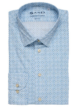 La chemise douce en médaillons, bleu et blanc sur popeline de coton