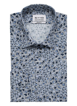 Les chemises en pur coton à motif micro feuillage Paisley, tons bleutés