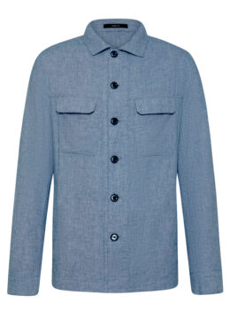 La veste surchemise coton et lin, deux poches devant, coupe moderne, bleu denim