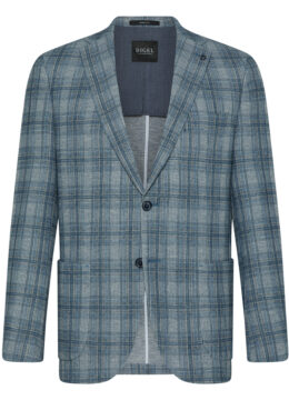 Les vestons en jersey stretch à grands carreaux, coupe moderne, harmonie bleutée