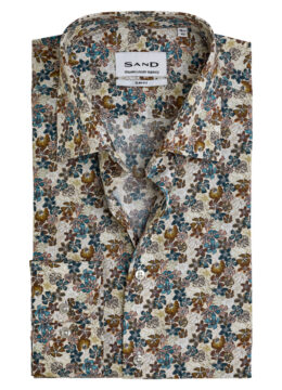 La chemise tapisserie petites fleurs aux tons marrons et bleutés