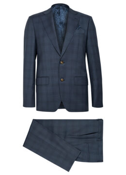 Le costume haut de gamme, allure moderne, structure impeccable, en ton de bleu