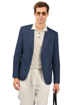 Le veston en jersey extensible, confort optimal, semi doublure en lin, bleu profond