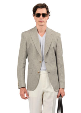 Le veston en luxueux mélange de laine vierge et lin, silhouette ajustée, teinte naturelle