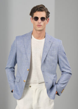 Le veston estival en lin et lyocell, coupe parfaite, semi doublé, bleu ciel
