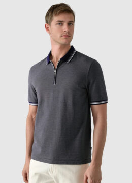 Le polo fraîcheur pur coton piqué à rayures fines en marine et blanc