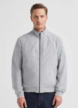 Le blouson pratique fine maille côtelée à rayures, col montant, gris