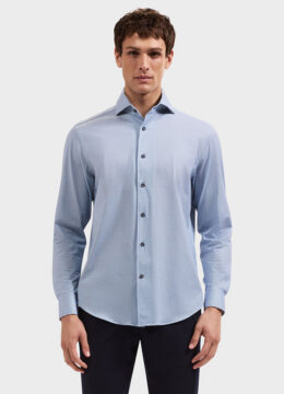 La chemise polyvalente motif géométrique, extensible, bleu clair